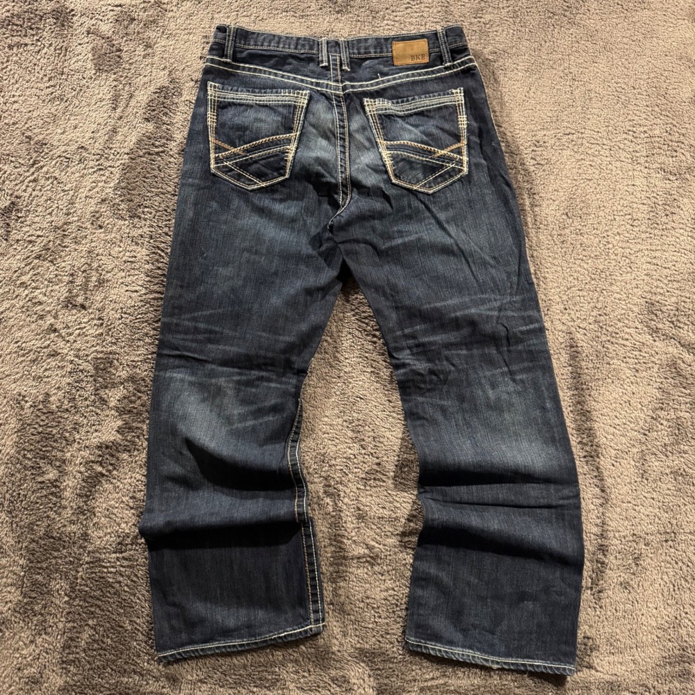 BKE Tyler Mens Dark Wash Straight Leg Jeans 34R Heavy Stitch Denim 36x32